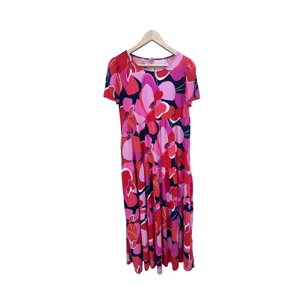 Anrabess Vibrant Floral Maxi Dress in Pink and Red
